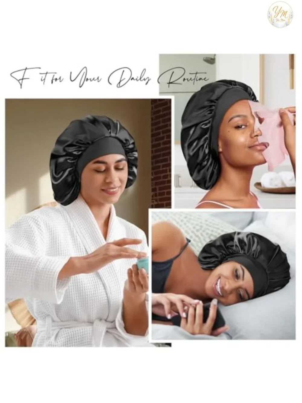 22 Momme Silk Lined Bonnet for Sleeping, Double Layer, Large